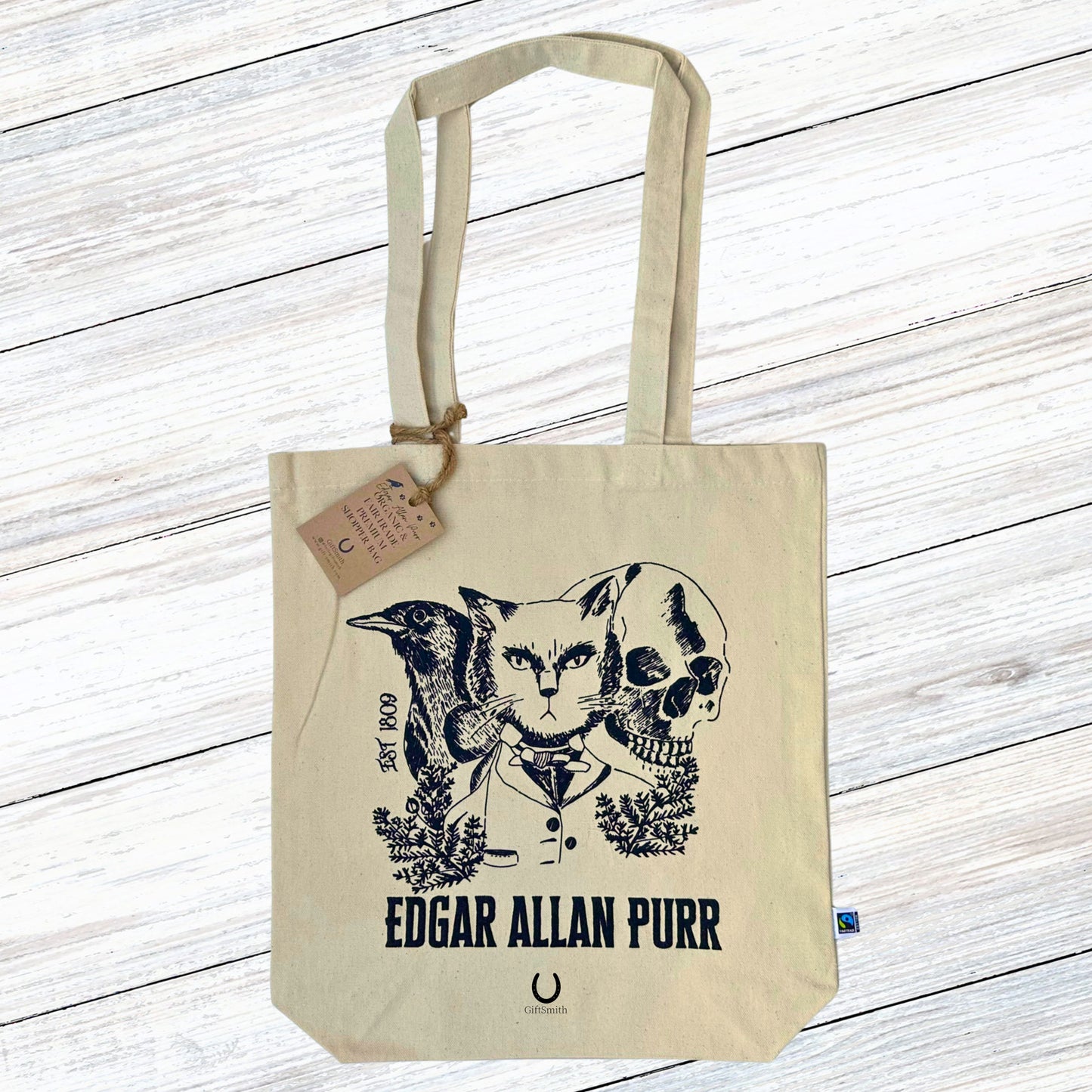 Edgar Allen Purr Fairtrade Organic Shopper Tote Bag