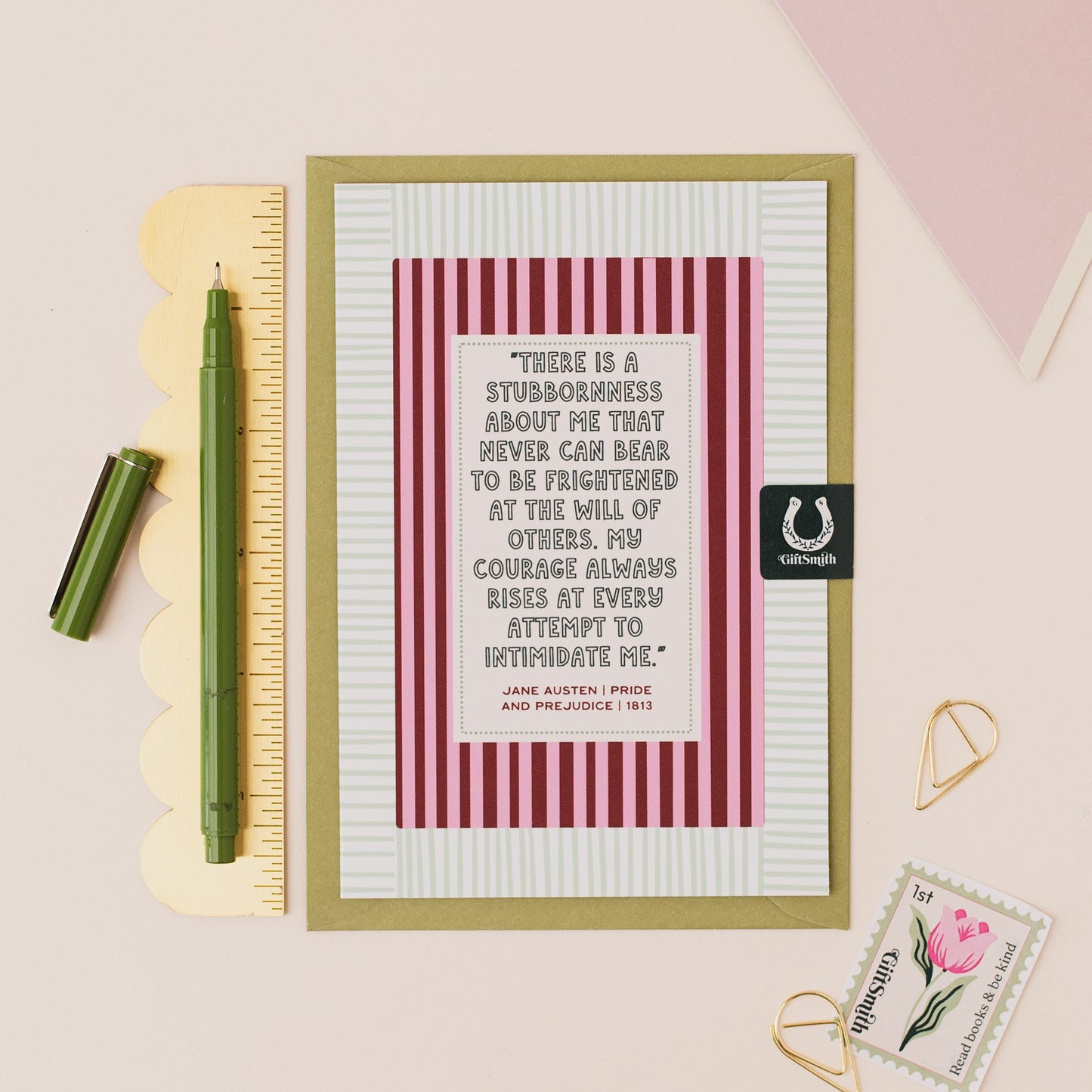 COURAGE RISES Jane Austen Pride and Prejudice Quote Greetings Card