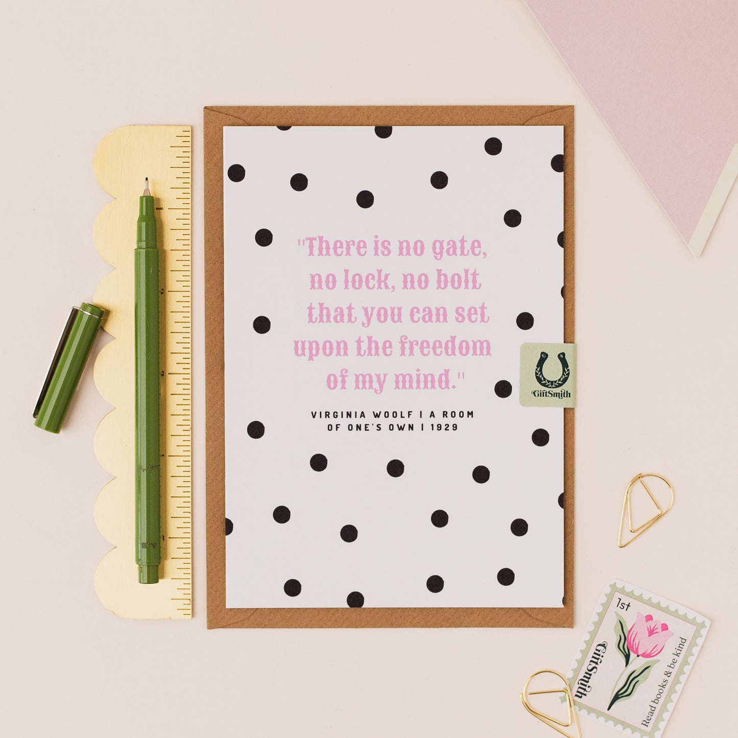 Virginia Woolf Empowering Feminist Pink Quote Greetings Card