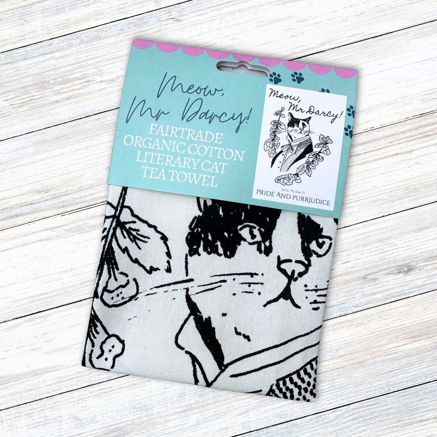 Meow, Mr Darcy! Pride and Prejudice Fairtrade Organic Cotton Tea Towel