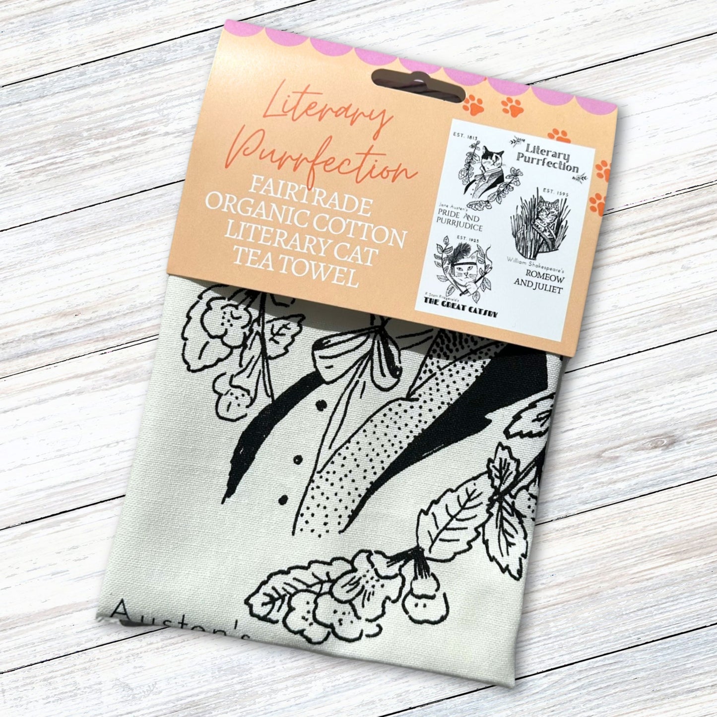 Literary Cat Purrfection Fairtrade Organic Cotton Tea Towel
