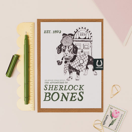 Sherlock Bones Dog Lover Greetings Card