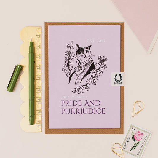 Pride and Purrjudice Cat Lover Greetings Card
