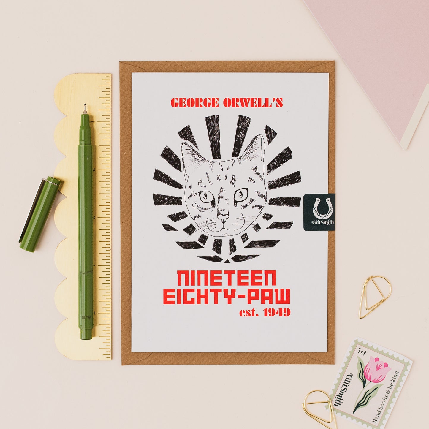Nineteen Eighty-Paw Cat Lover Greetings Card