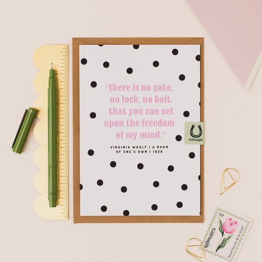 Virginia Woolf Empowering Feminist Pink Quote Greetings Card