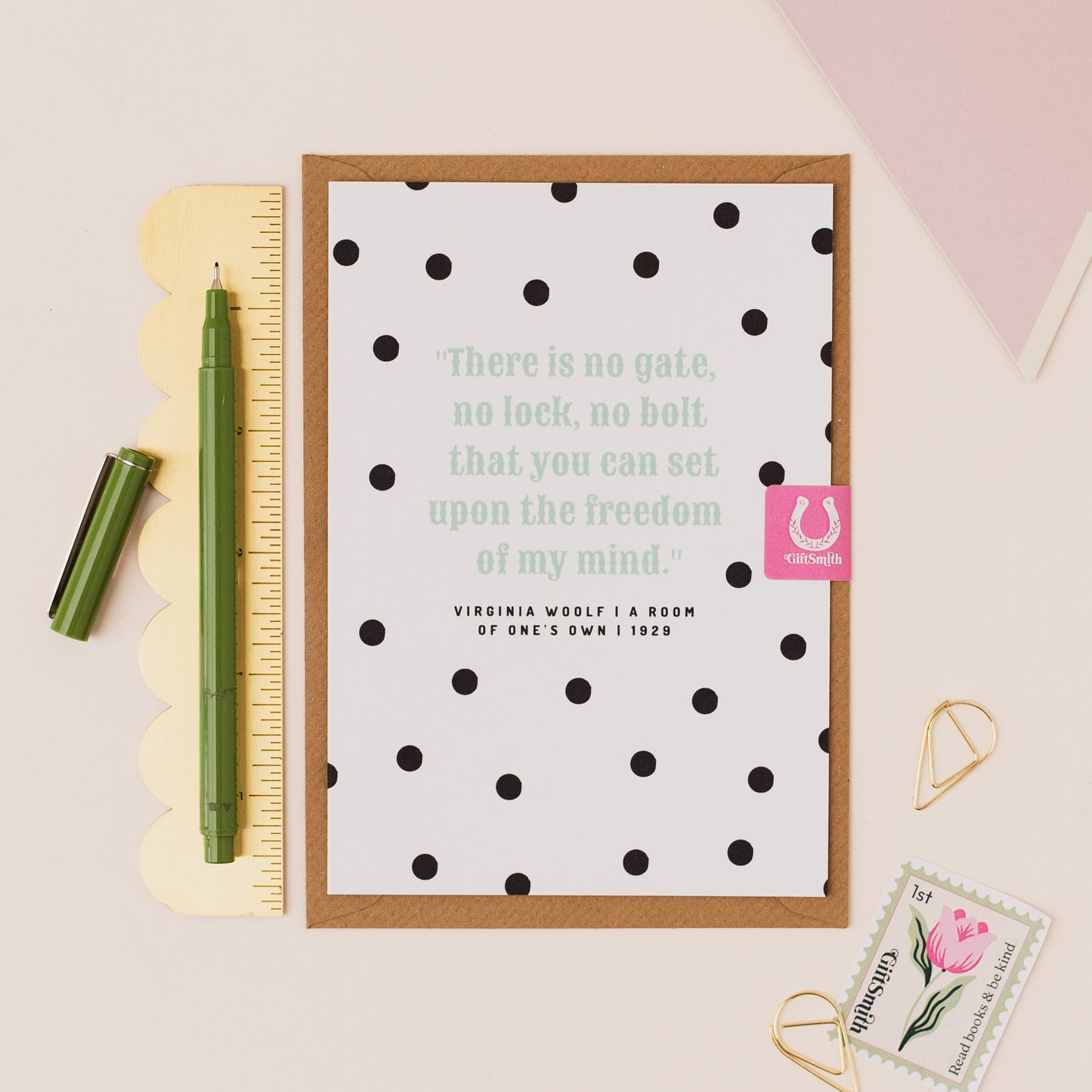 Virginia Woolf Empowering Feminist Turquoise Quote Greetings Card
