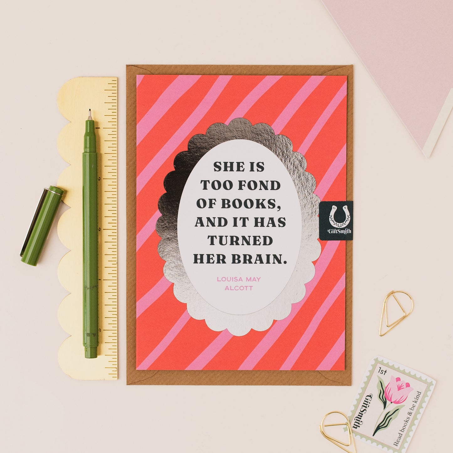 SHE IS TOO FOND OF BOOKS Louisa May Alcott Greetings Card