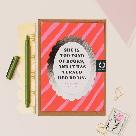 SHE IS TOO FOND OF BOOKS Louisa May Alcott Greetings Card