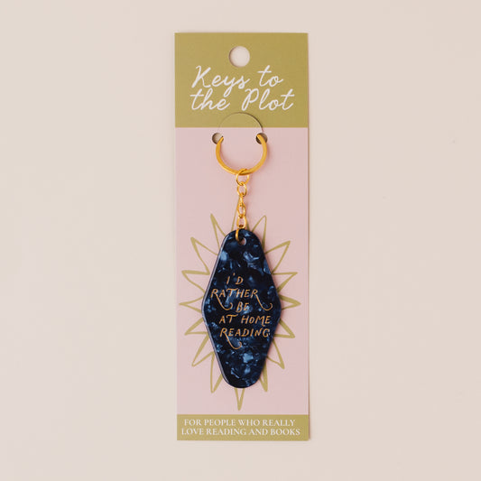 I'D RATHER BE AT HOME READING Book Lover Motel Keyring
