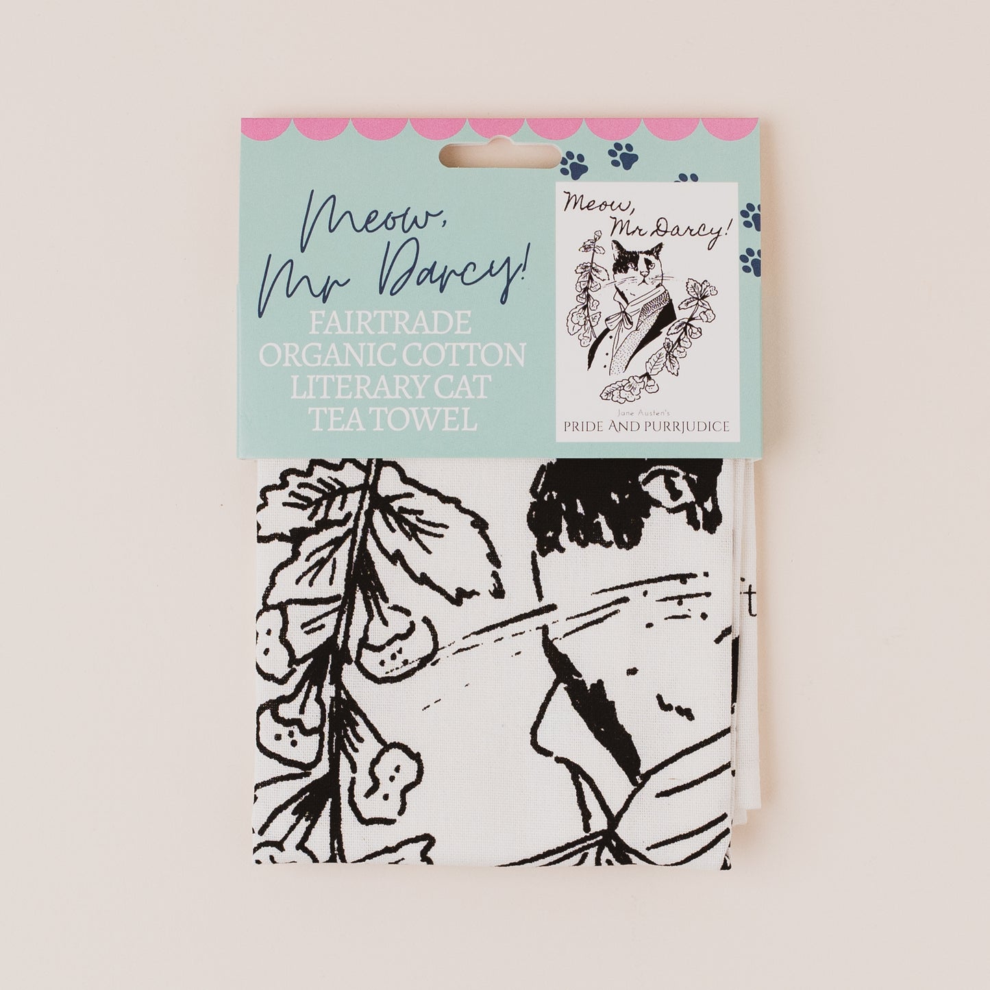 Meow, Mr Darcy! Pride and Prejudice Fairtrade Organic Cotton Tea Towel