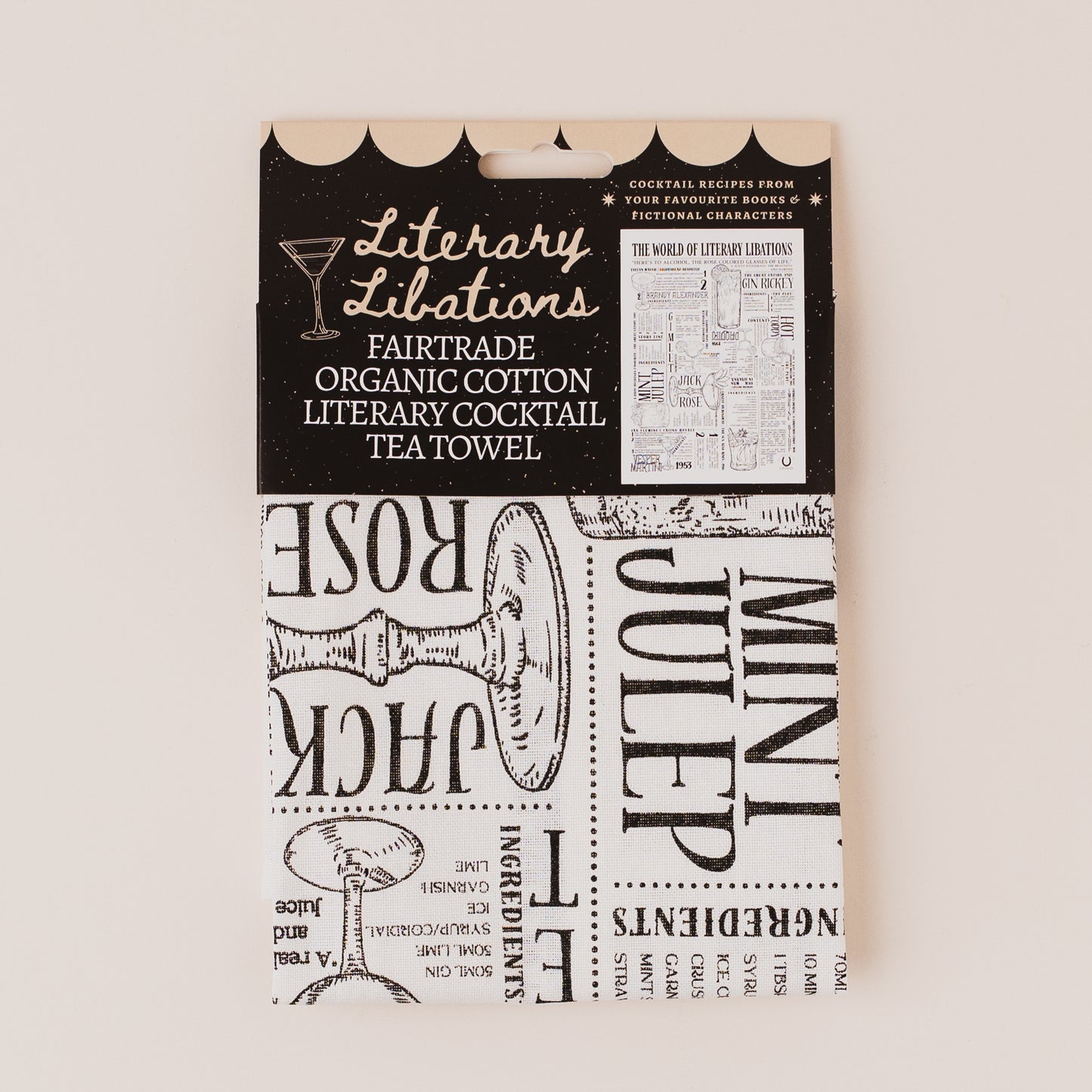 Literary Libations Cocktail Lover Fairtrade Organic Cotton Tea Towel