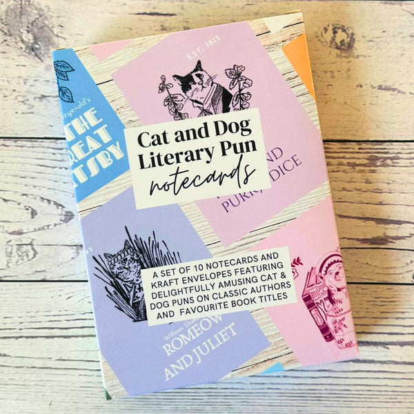 Literary Pun Cat and Dog Notecards - Set of 9