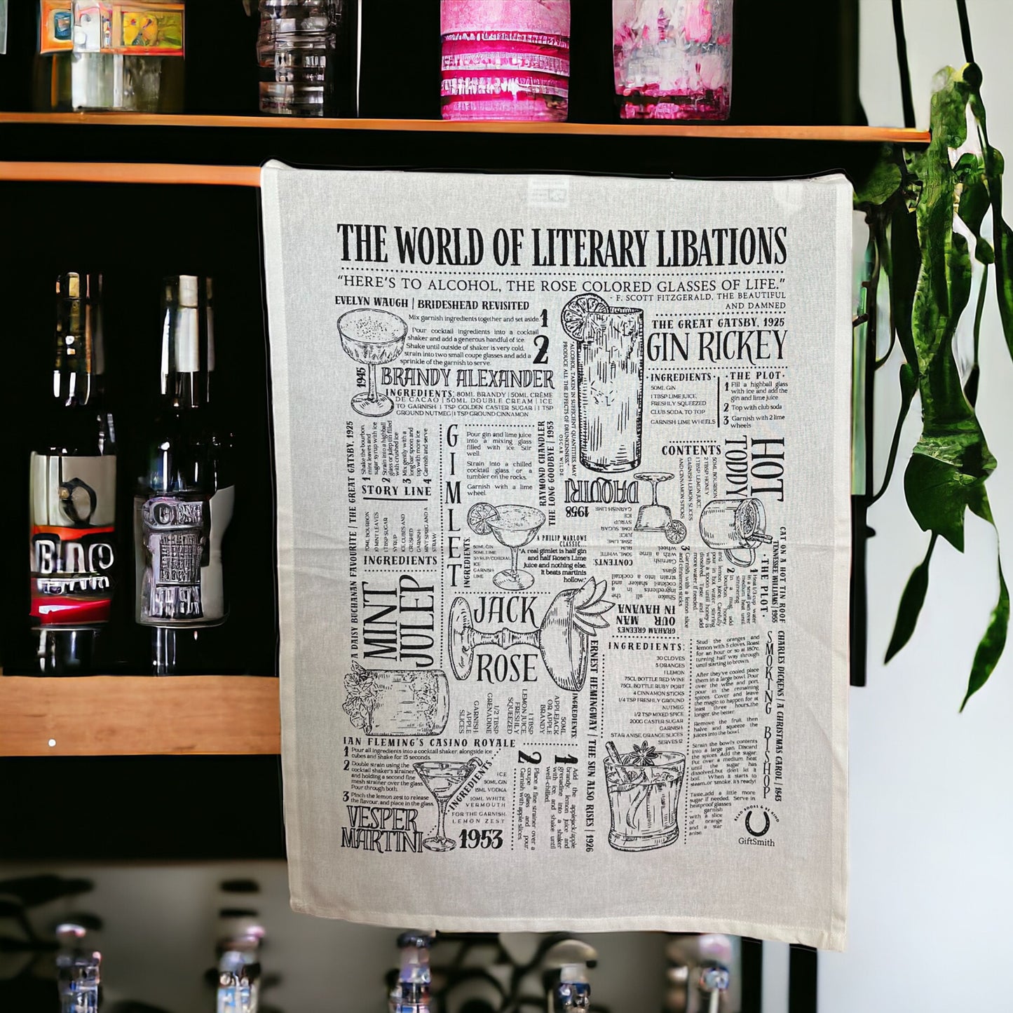 Literary Libations Cocktail Lover Fairtrade Organic Cotton Tea Towel