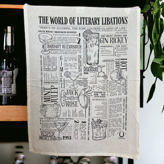 Literary Libations Cocktail Lover Fairtrade Organic Cotton Tea Towel