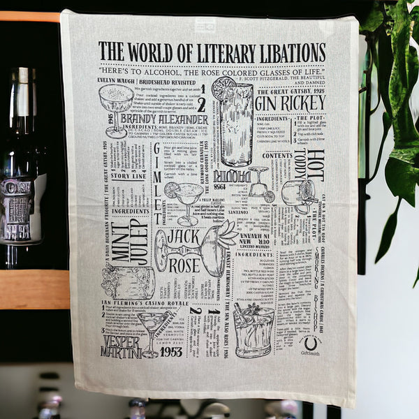 Literary Libations Cocktail Lover Fairtrade Organic Cotton Tea Towel