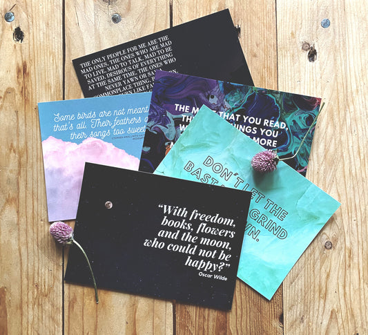 Kerouac, Atwood, Dr Seuss, Wilde, King | Literary Quote Postcards | Set of 5