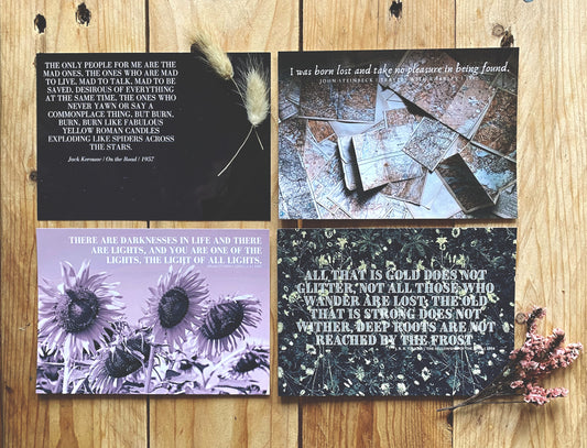 Stoker, Kerouac, Steinbeck, Tolkien | Literary Quote Postcards | Set of 4