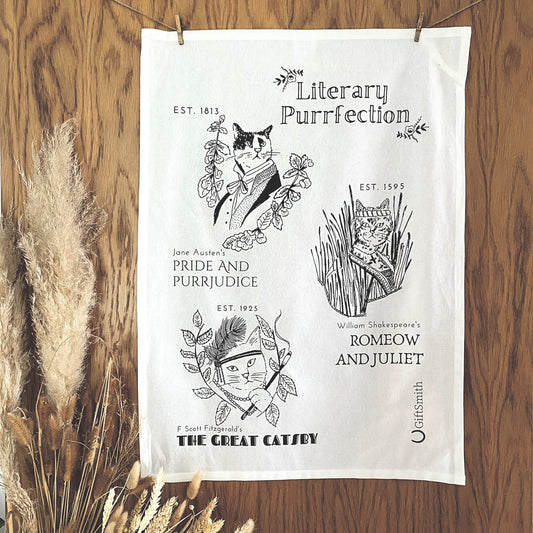 Literary Cat Purrfection Fairtrade Organic Cotton Tea Towel
