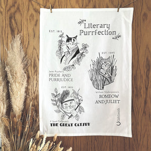Literary Cat Purrfection Fairtrade Organic Cotton Tea Towel