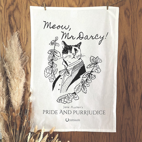 Meow, Mr Darcy! Pride and Prejudice Fairtrade Organic Cotton Tea Towel