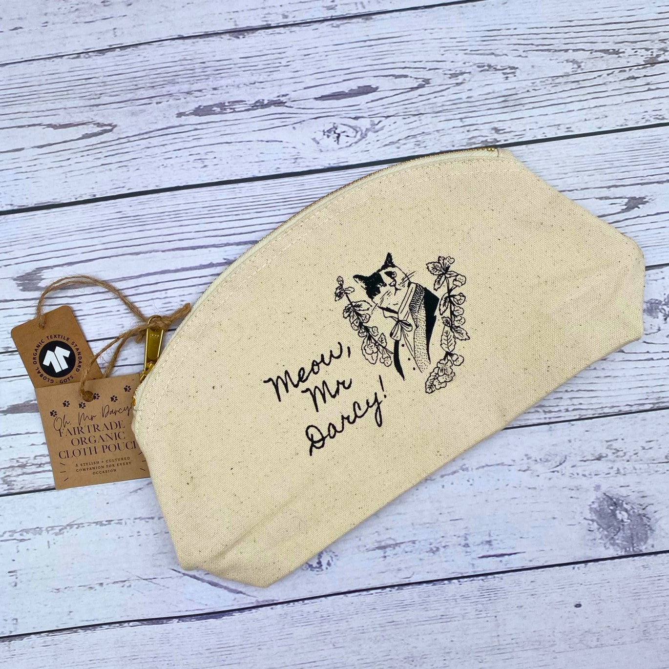 Meow, Mr Darcy! Fairtrade & Organic Cotton Zip Pouch
