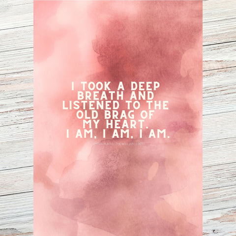 'I took a deep breath...' Sylvia Plath Literary Quote Postcard